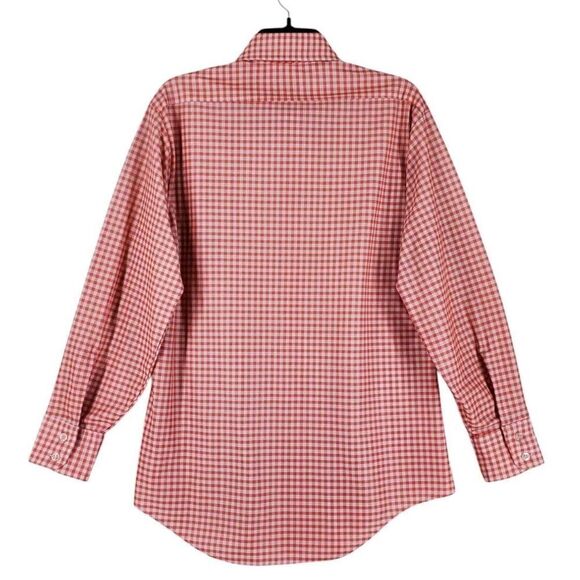 Vtg 70s Sears Shirt Men L Trim Reg Orange White Gingham Check Fitted Lightweight - Picture 8 of 11